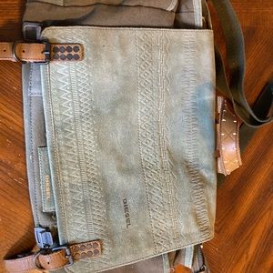 Large Diesel Messenger Bag Green Suede Canvas